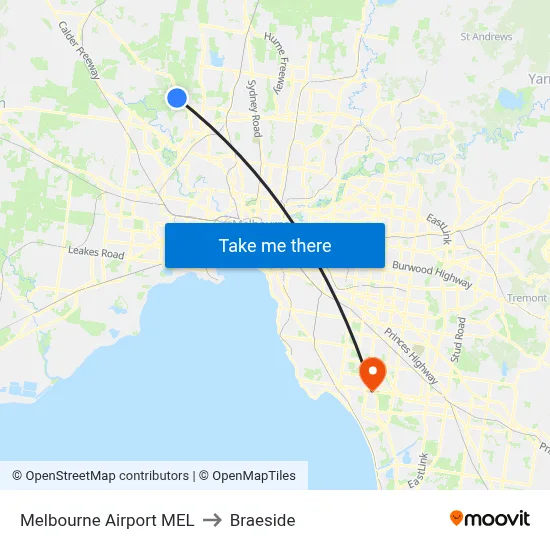 Melbourne Airport MEL to Braeside map