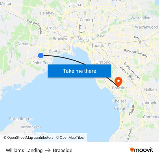 Williams Landing to Braeside map