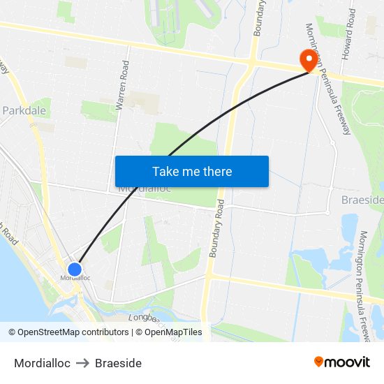 Mordialloc to Braeside map