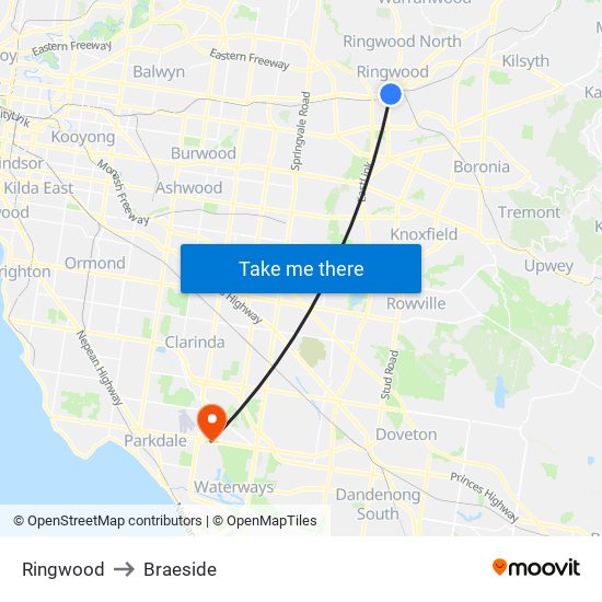 Ringwood to Braeside map