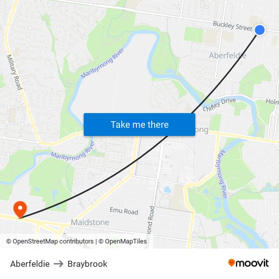 Aberfeldie to Braybrook map