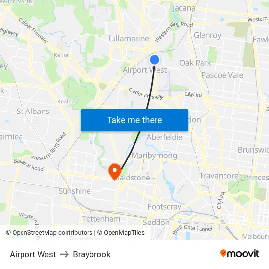 Airport West to Braybrook map