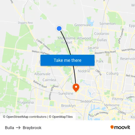 Bulla to Braybrook map