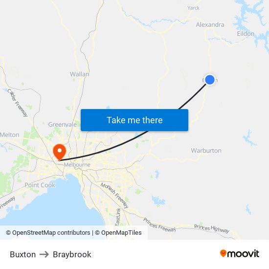 Buxton to Braybrook map