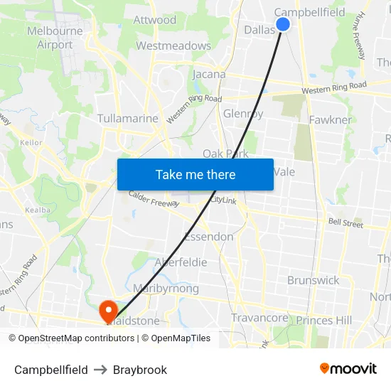 Campbellfield to Braybrook map
