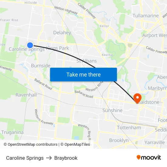Caroline Springs to Braybrook map