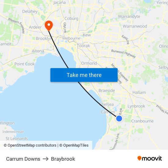 Carrum Downs to Braybrook map