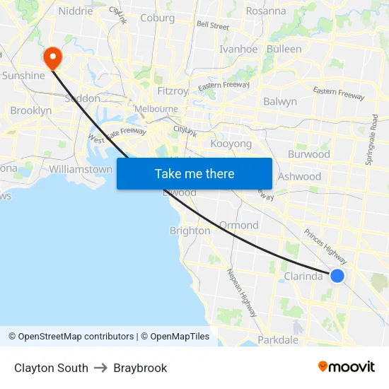 Clayton South to Braybrook map