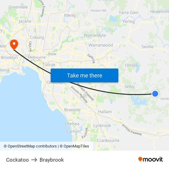 Cockatoo to Braybrook map