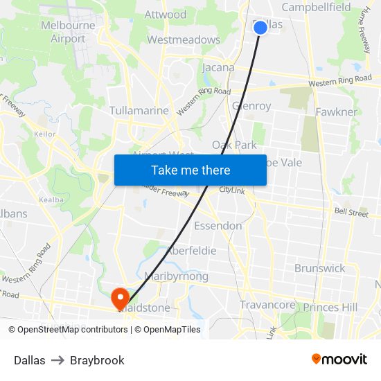 Dallas to Braybrook map