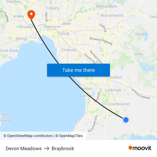 Devon Meadows to Braybrook map