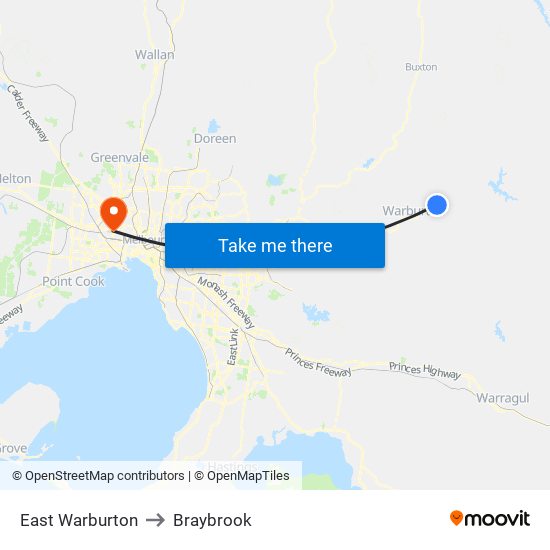 East Warburton to Braybrook map