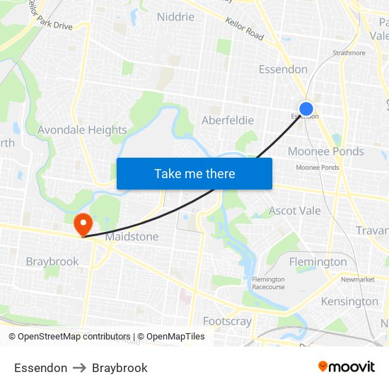 Essendon to Braybrook map