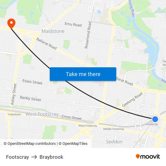 Footscray to Braybrook map