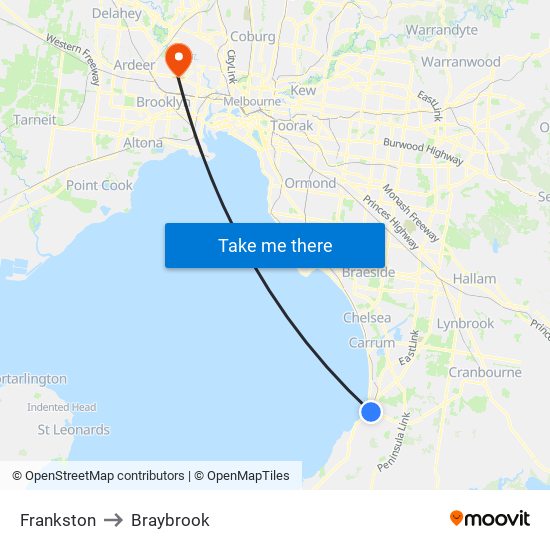 Frankston to Braybrook map