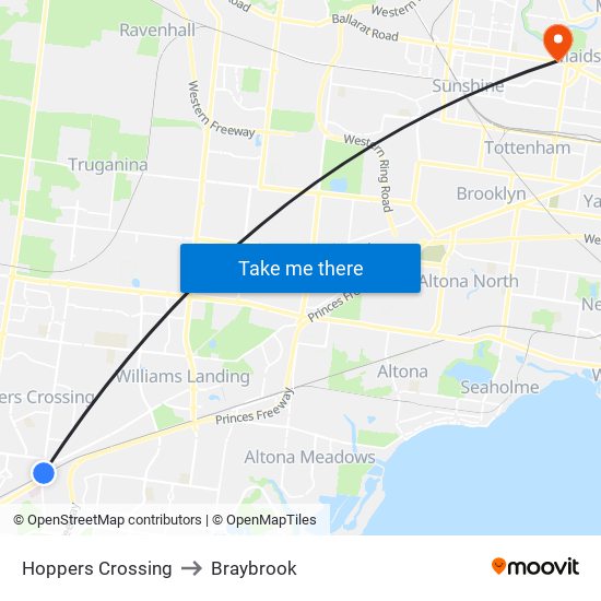 Hoppers Crossing to Braybrook map