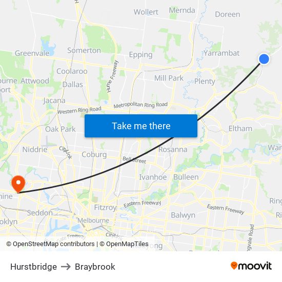 Hurstbridge to Braybrook map