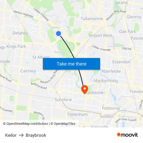 Keilor to Braybrook map