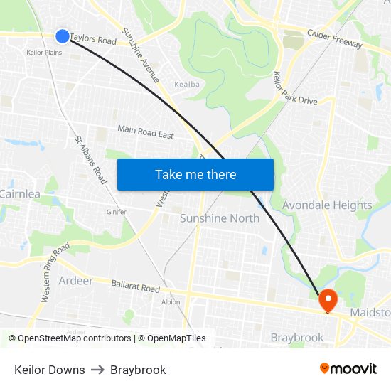 Keilor Downs to Braybrook map