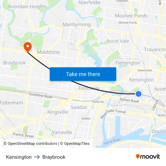 Kensington to Braybrook map