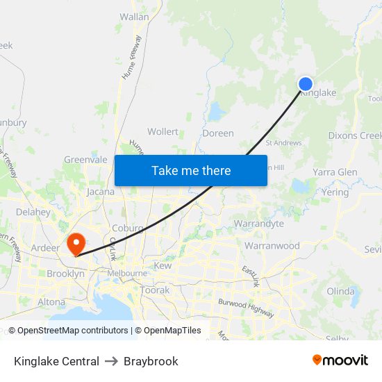 Kinglake Central to Braybrook map