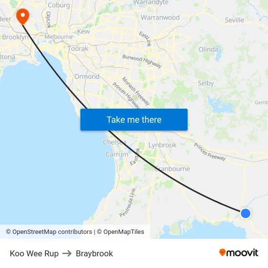 Koo Wee Rup to Braybrook map