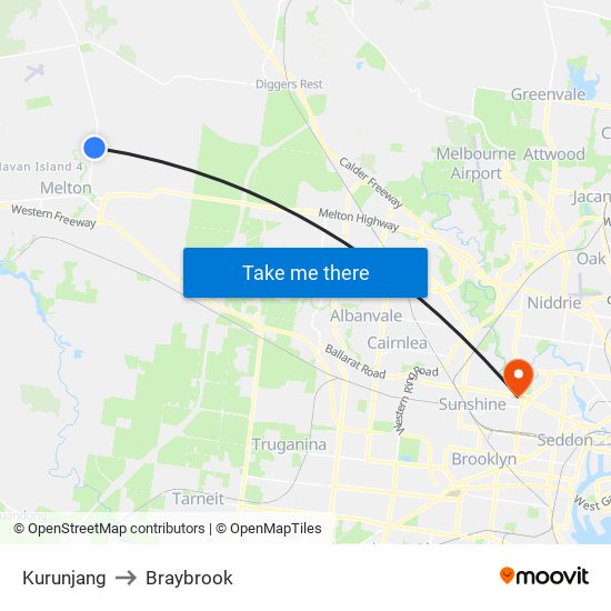 Kurunjang to Braybrook map