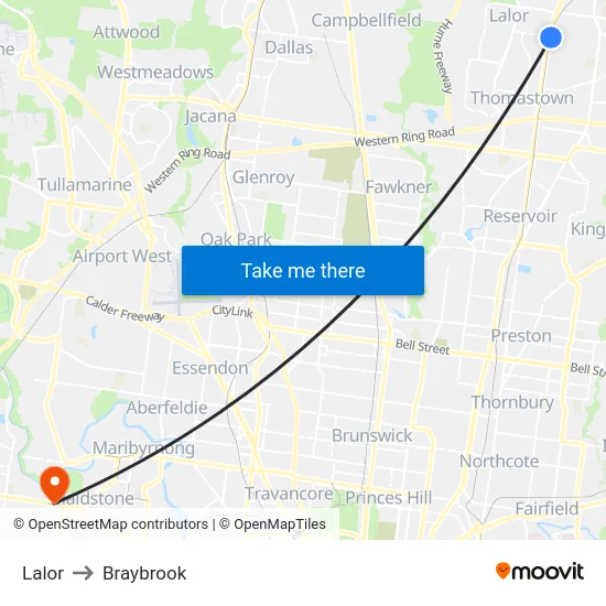 Lalor to Braybrook map
