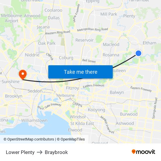 Lower Plenty to Braybrook map