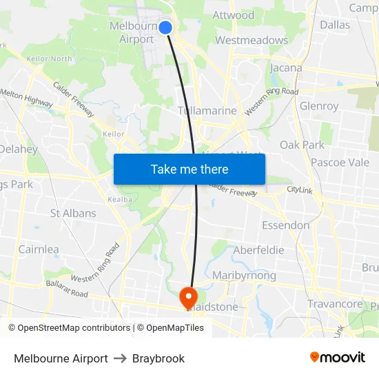Melbourne Airport to Braybrook map