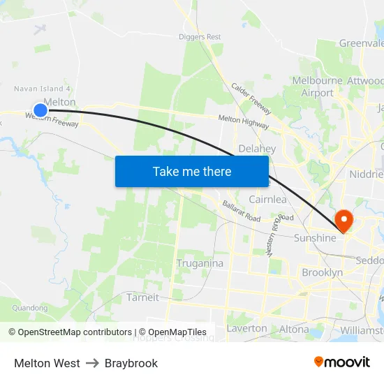 Melton West to Braybrook map