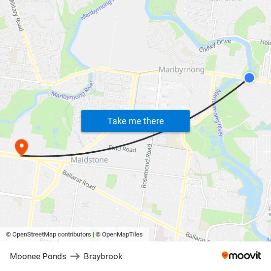 Moonee Ponds to Braybrook map