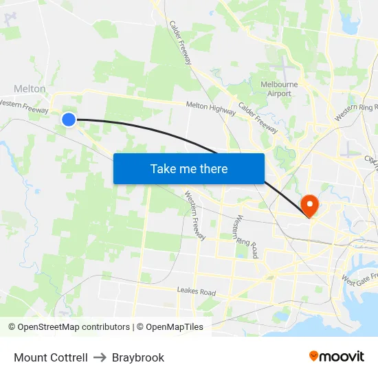 Mount Cottrell to Braybrook map