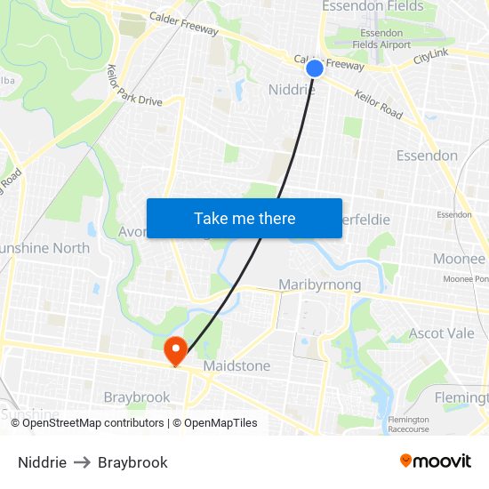 Niddrie to Braybrook map