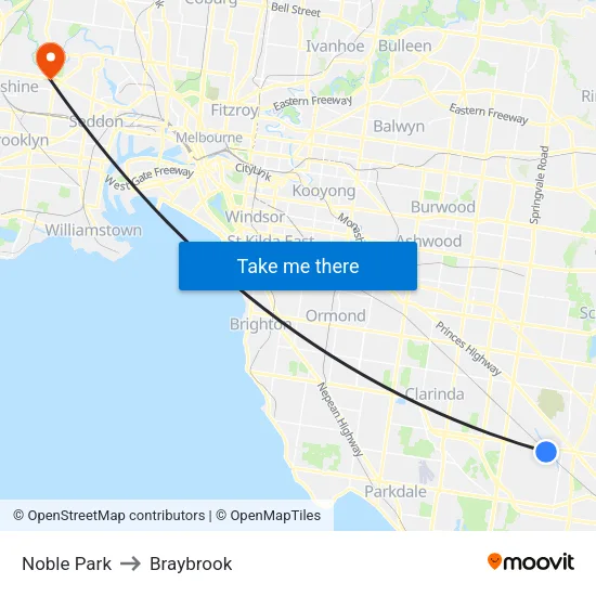 Noble Park to Braybrook map