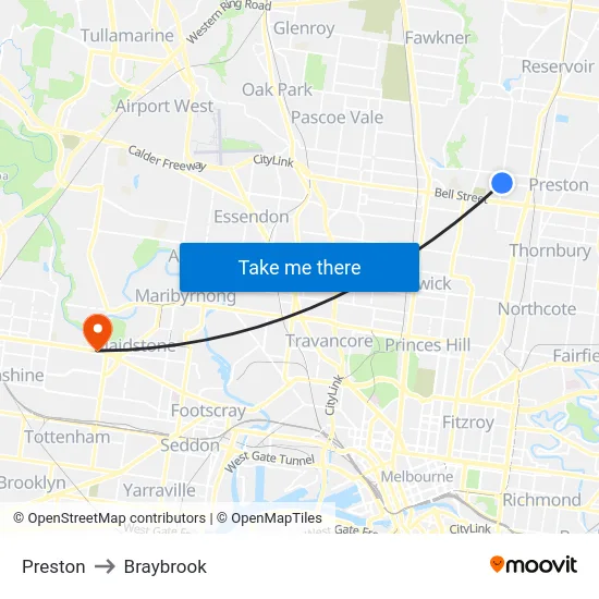 Preston to Braybrook map