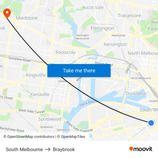 South Melbourne to Braybrook map