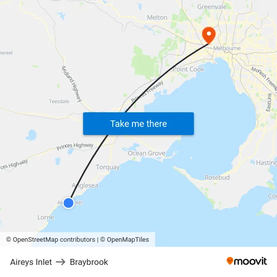 Aireys Inlet to Braybrook map