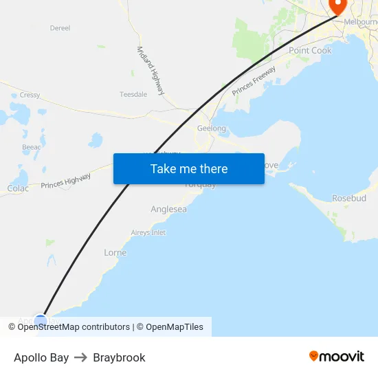Apollo Bay to Braybrook map