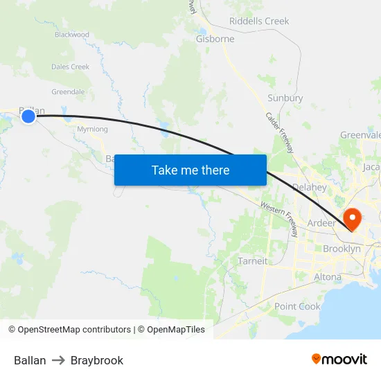 Ballan to Braybrook map