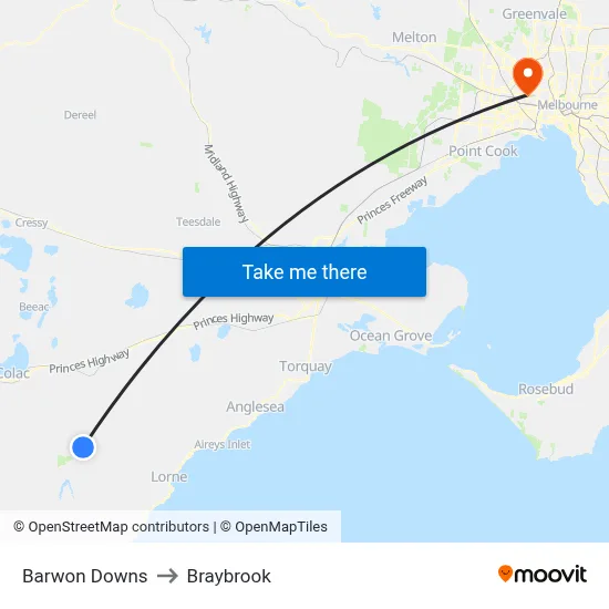 Barwon Downs to Braybrook map