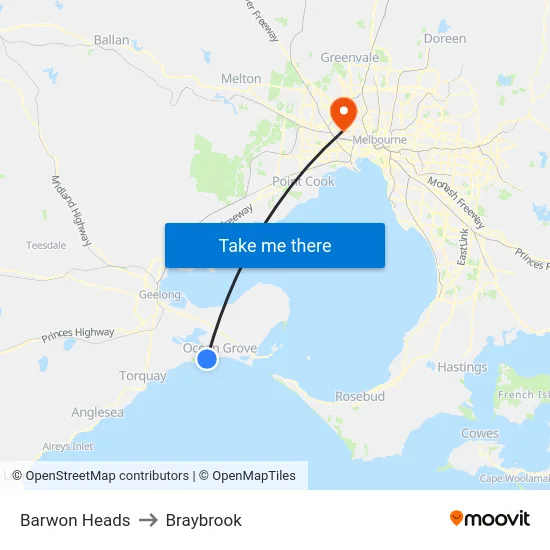 Barwon Heads to Braybrook map