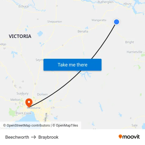 Beechworth to Braybrook map