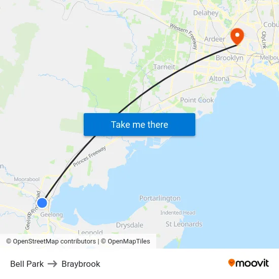 Bell Park to Braybrook map
