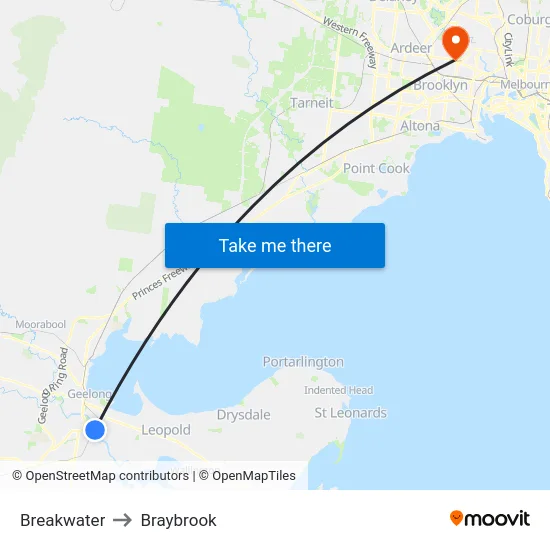 Breakwater to Braybrook map