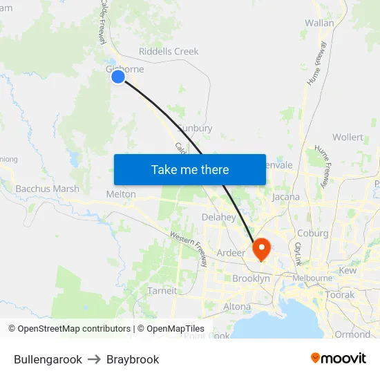 Bullengarook to Braybrook map
