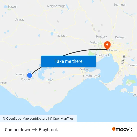 Camperdown to Braybrook map