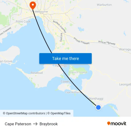 Cape Paterson to Braybrook map