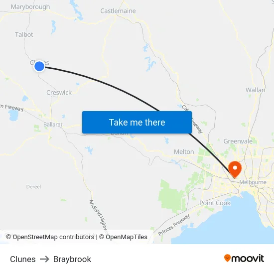 Clunes to Braybrook map