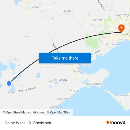 Colac West to Braybrook map